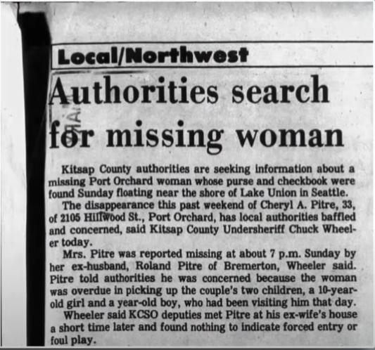 Newspaper article on Cheryl's Disappearance