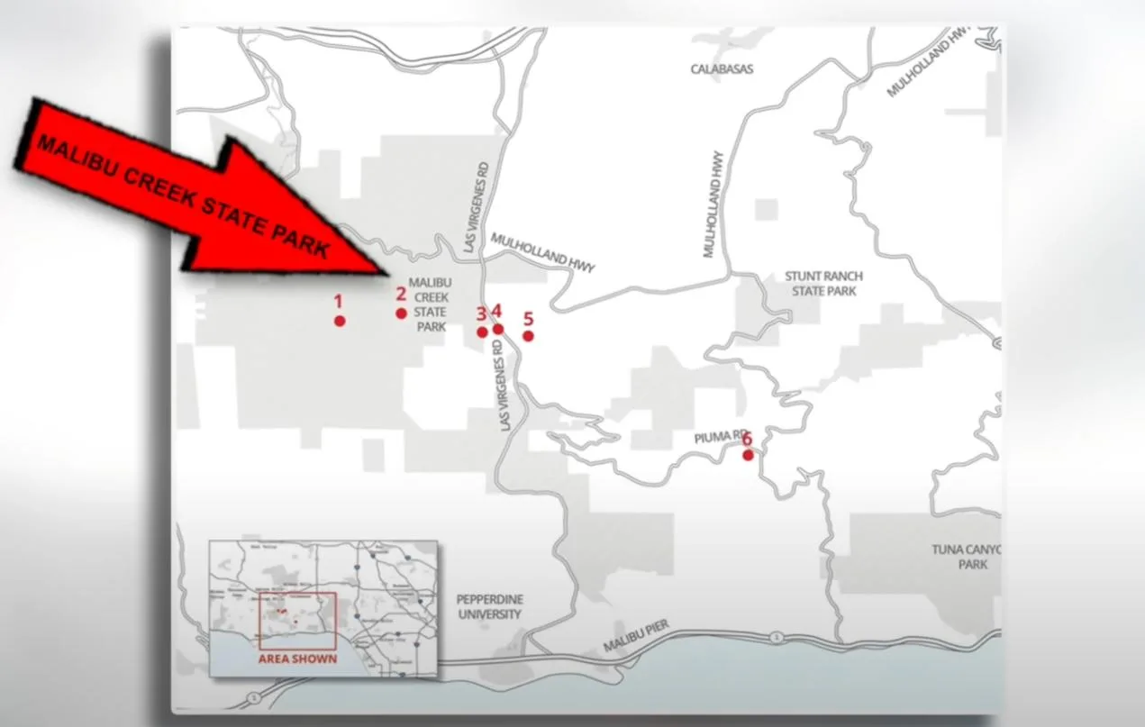 Real Map of The 6 Shootings At Or Near Malibu Creek State Park