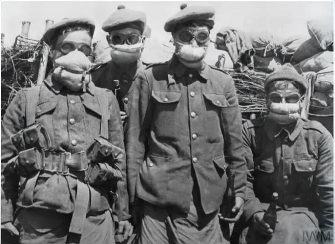 WWI Soldiers Wearing Cotton Pad Respirators